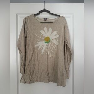 J. Jill Beige Long Sleeve Top with Daisy Design
